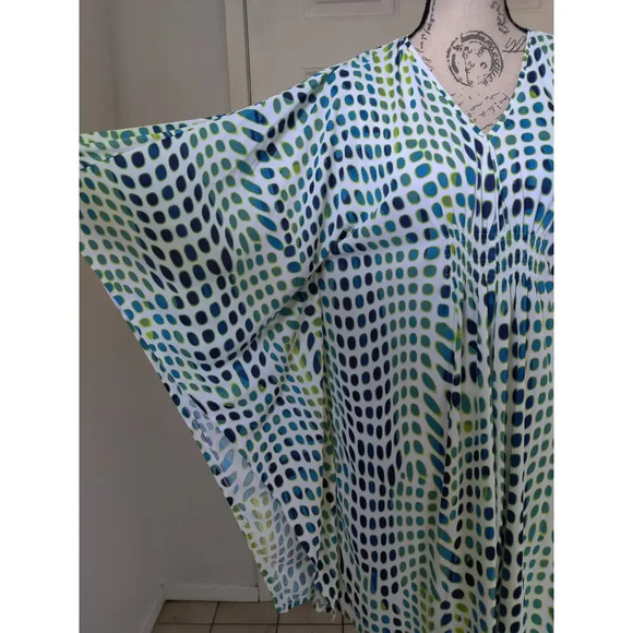 Natori Polka Dot Multicolor Mini Dress Kaftan Kimono Style V-Neck Size XS - Picture 6 of 8
